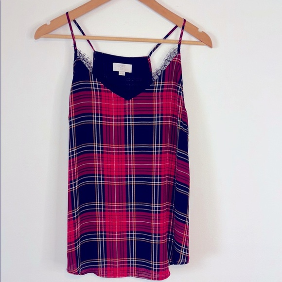LOFT Red and Black Plaid Lace Cami - Picture 1 of 5